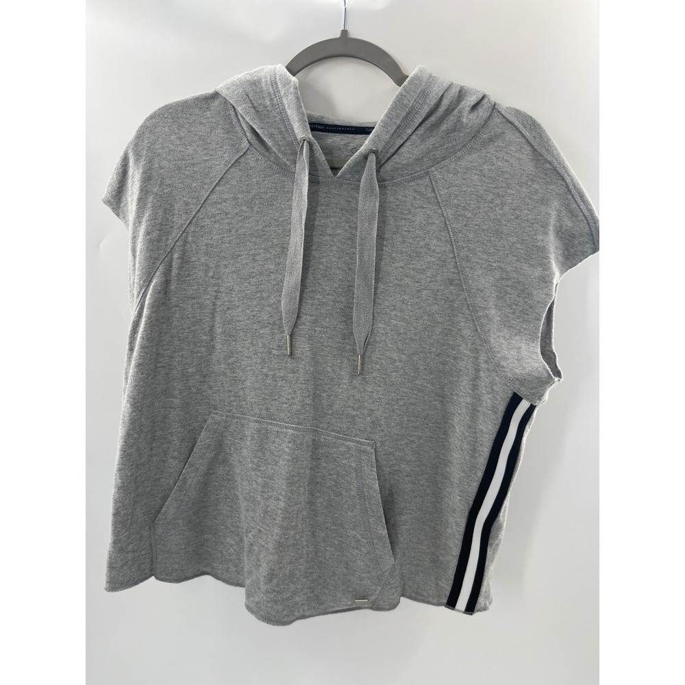 Calvin Klein Performance Womens Gray Sleeveless Hoodie Floral Embroidered Medium